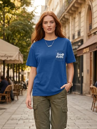 YHHR Mama Shirt Dog Mom Shirt Funny Dog Paw Graphic Letter Tee Shirts with Pockets Pets Lover Short Sleeve Tops - color: Blue, size: Medium
