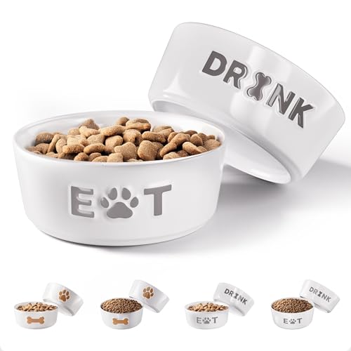 Ceramic Dog Bowl Set of 2 with Anti-Skid Base, 5.5"W x 2"H, 2 Cup Capacity | Thick Ceramic, Dishwasher Safe, Anti-Skid Rubber Base, 2 Cups per Bowl, Ceramic Food and Water Bowls Set of 2 for Small Dogs - color: Gray, size: Small 5.5"