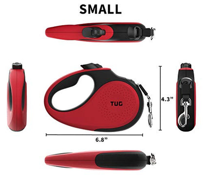TUG 360° Tangle-Free Retractable Dog Leash with Anti-Slip Handle | 16 ft Strong Nylon Tape | One-Handed Brake, Pause, Lock (Small, Red) - color: Red, size: Small