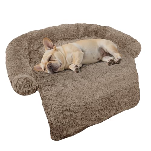 Calming Dog Bed Fluffy Plush Dog Mat for Furniture Protector with Removable Washable Cover for Large Medium Small Dogs and Cats (Small(35x31x5), Camel) - color: Camel, size: 35.0"L x 31.0"W x 5.0"Th