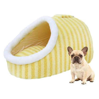 Warm Nest Bed, Soft Cozy Pet Cave with Removable Cushion, Non-Slip Washable Soft Slipper Cave for Small and Medium Pets (Yellow, Small) - color: Yellow, size: Small