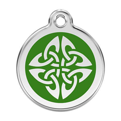 Red Dingo Custom Engraved Stainless Steel and Enamel Dog ID Tag - Celtic Knot (Green, Medium)