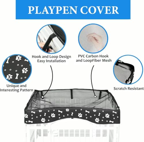 Dog Playpen Bottom Pad and Mesh Top Cover fit 36" x 36“ Puppy Playpen(FENCE NOT INCLUDED),Reusable for Pet Training,Dog Crate,Waterproof Pet Pee Pads,Whelping,Puppies/Small Dogs,Hoop&Loop Design,Black - color: 36"-BOTTOM and COVER-BLACK