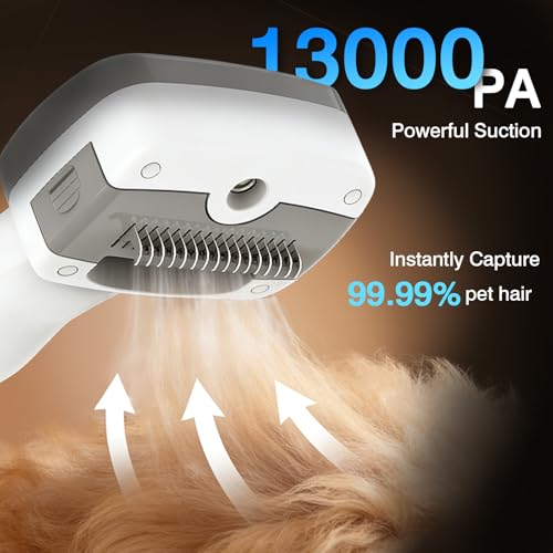 Dog Grooming Vacuum, 13000Pa & 2L Dust Cup & <55dB, 5-in-1 Self-Cleaning Pet Hair Vacuum with Spray Brush for Shedding, Quiet Deshedding Kit for Dogs Cats - color: Off-white