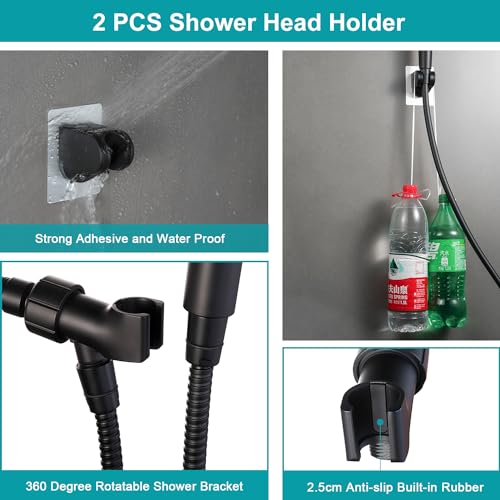 GwernKB Handheld Shower Head with On Off Switch,8-mode High Pressure Shower Wand with Long Hose and Bracket Extra Adhesive Holder for Lower Mount,Built-in Power Wash to Clean Tub,Tile & Pets,Black… - color: Matte Black