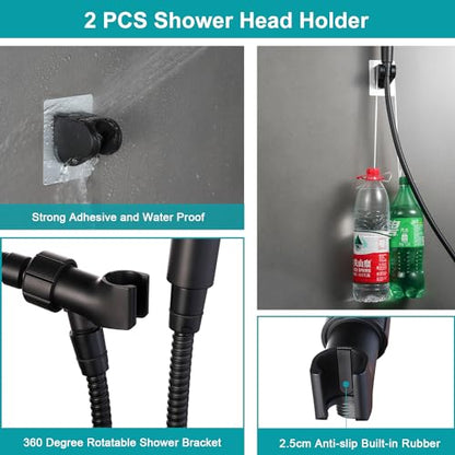GwernKB Handheld Shower Head with On Off Switch,8-mode High Pressure Shower Wand with Long Hose and Bracket Extra Adhesive Holder for Lower Mount,Built-in Power Wash to Clean Tub,Tile & Pets,Black… - color: Matte Black