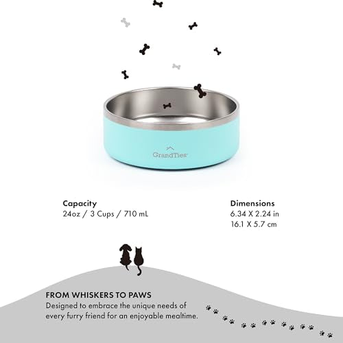 GrandTies Stainless Steel Engraved Pet Bowl | Reusable BPA-Free Insulated Pet Bowls | Large Heavy Duty Non Skid Spill Proof Dog Bowl | Outdoor Water Bowl (24oz, Powder Green) - color: Powder Green, size: 24oz