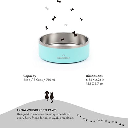 GrandTies Stainless Steel Engraved Pet Bowl | Reusable BPA-Free Insulated Pet Bowls | Large Heavy Duty Non Skid Spill Proof Dog Bowl | Outdoor Water Bowl (24oz, Powder Green) - color: Powder Green, size: 24oz