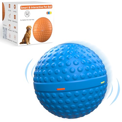 SNOYWEN Interactive Dog Toys, Automatic Moving Bouncing Rolling Ball, Food-Grade Rubber Material IPX7 Waterproof Ball for Medium, Large Dogs, 850mAh Battery Large Capacity, Type-C Rechargeable - color: blue