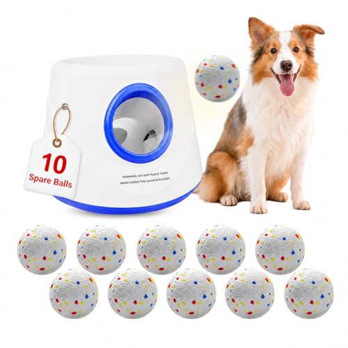 Dog Ball Launcher, Chuck It Ball Launcher, Dog Balls Thrower with 10 2.28-inch Balls, 3 Adjustable Distances, Indoor/Outdoor Toy for Small/Medium Dogs, Rechargeable - color: Dog Ball Launcher-blue