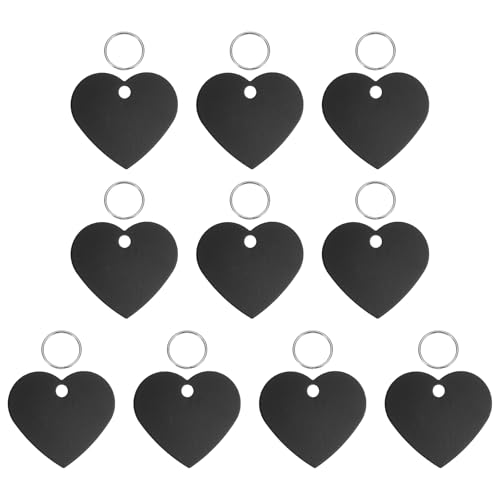Pet ID Tags, Personalized Dog Cat Tag Stainless Steel Aluminum Heart Shape Engraved Blank with Key Ring 38x33mm, (Black, 10 Pcs), Intended for Dog/Cat/Name/Pendant Crafts - color: Black