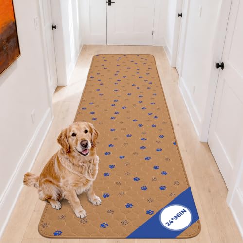 Fostanfly Washable Dog Pee Pads, 1 Pack 24''x96''(2x8ft) Runner Rug, Brown | Machine Washable & Reusable, Strong Absorbent, Leak-proof & Waterproof, Non-Slip, Runner Rug for Hallway, Entryway, Bedroom - color: Brown, size: 24*96 Inch (Pack of 1)