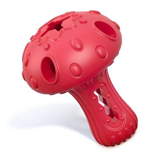 Dog Chew Toys for Aggressive Chewers, Rubber Treat Dispensing Stimulation Toy to Keep Them Busy, Durable Interactive Enrichment Puzzle Toy for Medium Large Breed Dogs - color: Red