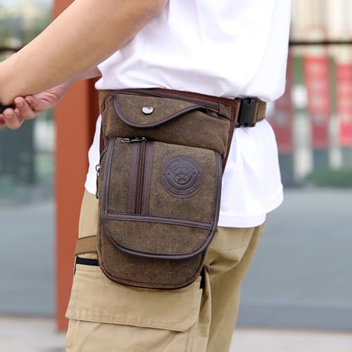 Canvas Drop Leg Bag Outdoor Waist Pack for Men Women Tactical Military Motorcycle Bike Cycling Multi-Pocket Waist Fanny Pouch Travel Hiking Climbing Thigh Bag Pocket - color: Brown