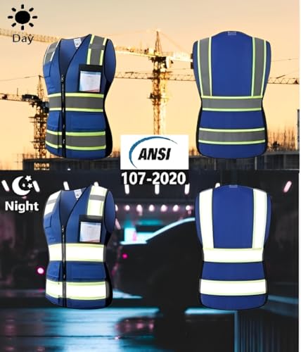 Safety Vest for Women High Visibility Vest with 8 Pockets and Front Zipper Mesh Reflective Vest Meets ANSI/ISEA Standards(Blue-17, Medium) - color: Blue-17, size: Medium