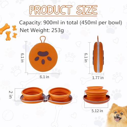 Collapsible Dog Bowls, Portable Dog Bowl, Travel Water Bowl for Dogs Camping Essentials, 2-in-1 Water Food Feeder Double Bowl for Traveling Camping Walking Hiking (Brown) - color: Brown