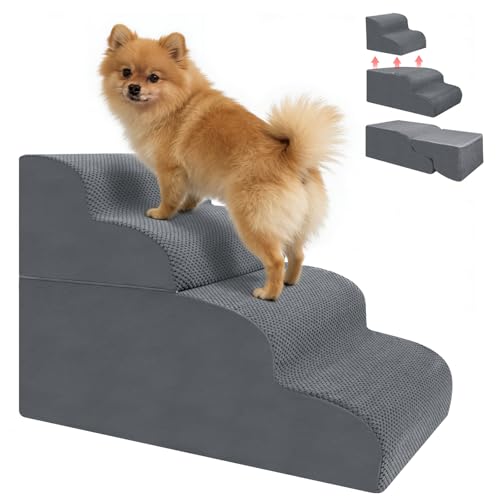 4-Step Dog Stairs, 19.8 Inch High Pet Steps for Small Dogs and Cats, Non-Slip Indoor Pet Ramp, Grey