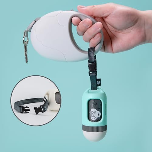 SVD.PET Dog Poop Bag Dispenser, Retractable Dog Waste Bag Holder for Leash, Pet Poop Bag Holder with 15 Bags, Dog Walking Accessory (Jade/White) - color: Jade/White
