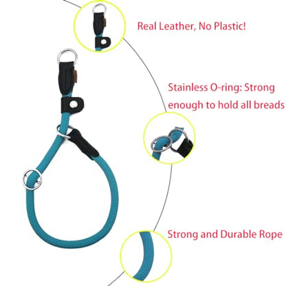 Braided Round Martingale Dog Collar, Training Collar with Slidable Stop Ring and Adjustable Stopper - Ideal for Small Dogs (S(1/4") - 14" Long, Light Blue) - color: Light Blue, size: S(1/4") - 14" Long with stopper