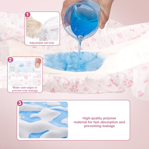 Disposable Dog Diapers Female 90 Count Puppy Diapers Female (Waist 13.4-19 in L) Super Absorbent Large Dog Pads for Heat Excitable Urination or Incontinence - Pink - size: Large