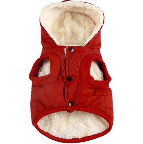 Vecomfy Fleece Lining Extra Warm Dog Hoodie in Winter for Small Dogs Jacket Puppy Coats with Hooded,Red M - color: Red, size: Medium (Pack of 1)