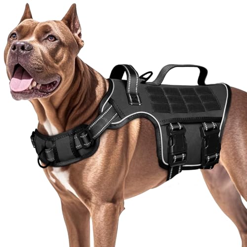 Dog Harness for Large Dogs Heavy Duty, No Pull Tactical Dog Harness with Molle System, Easy On and Off Service Dog Vest, Breathable Padded, Adjustable Reflective Pet Vest for Walking Hiking Training