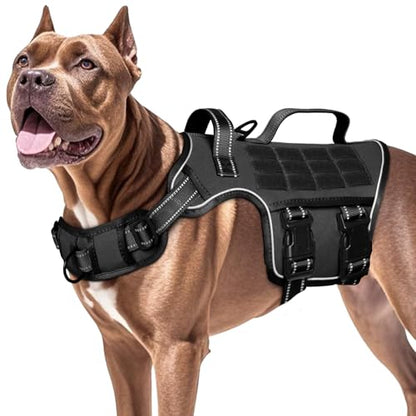 Dog Harness for Large Dogs Heavy Duty, No Pull Tactical Dog Harness with Molle System, Easy On and Off Service Dog Vest, Breathable Padded, Adjustable Reflective Pet Vest for Walking Hiking Training