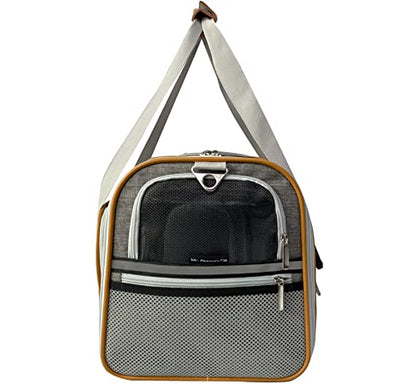 Mr. Peanut's Expandable Airline Approved Soft Sided Pet Carrier, Luxury Travel Tote with Premium Auto Self Locking Zippers, Plush Faux Fleece Bedding with Sturdy Plywood Base, 18LX10.5WX11 H