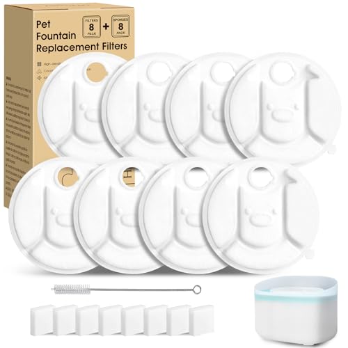 8+8 Pack Dog Water Fountain Replacement Filters Compatible with Petlibro Capsule Dog Fountain PLWF008, 4 Months Supply of Dog Water Dispenser Filter Accessories with 1 Cleaning Brush - size: 8 Count
