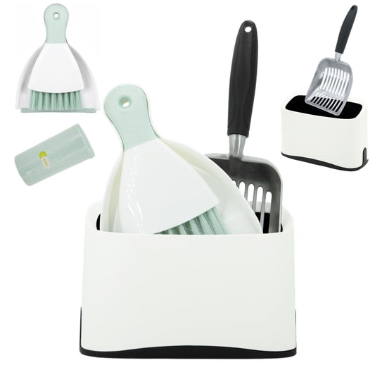5-in-1 Heavy-Duty Full Metal Cat Litter Scoop with Holder, Cats Litter Scooper Includes Litter Bags, Handy Small Broom&Dustpan Set, Quick Sift, Easy to Clean | Cats Litter Scooper Includes Litter Bags, Handy Small Broom&Dustpan Set