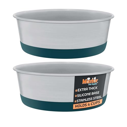 Master Pet Supply Stainless Steel Dog Bowls Set of 2 with Extra Thick Silicone Base - 4 Cup (32 oz) Emerald Sea, Non-Slip, Dishwasher Safe Metal Bowls, Pet Dog Food Bowl for Dogs, Cats, Anti Rust - color: Emerald Sea, size: 4 Cups (32 oz) 2 Pack