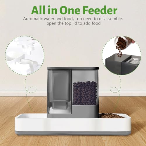 Yummy Sam Automatic Small Pet Feeder and Water Dispenser, 2 in 1 Gravity Cat Auto Pet Feeder and Waterer Set Feeder Dish for Small Medium Pets Dog Puppy Kitten (Grey) - color: Grey