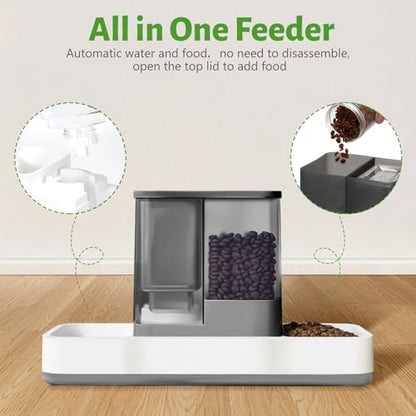 Yummy Sam Automatic Small Pet Feeder and Water Dispenser, 2 in 1 Gravity Cat Auto Pet Feeder and Waterer Set Feeder Dish for Small Medium Pets Dog Puppy Kitten (Grey) - color: Grey