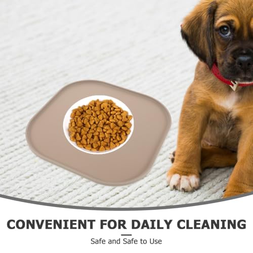 Mikikit Silicone Pet Feeding Mat for Dog Food and Cat Bowl, Waterproof Spill Proof Placemat with Raised Edges, Non Slip Floor Protector Pad, Coffee