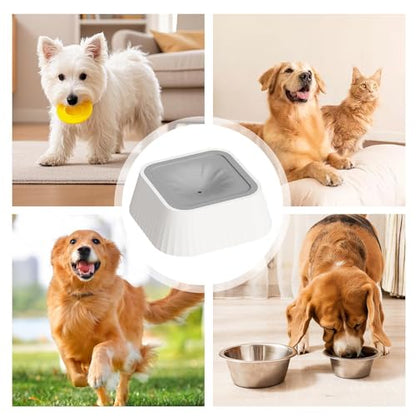 Spill Proof Dog Water Bowl 37oz, Large Capacity No Drip Pet Dispenser with Non-Slip Base, Slow Water Bowl for Dogs Puppies Indoor Outdoor Use, 22x22x8cm - color: Gray