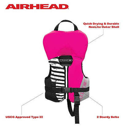 Airhead Wicked Kwik-Dry NeoLite Flex Life Jacket for Kids - USCG Approved Life Vest for Youth, Child & Infant, Watersports Vest for Boating, Tubing & Swimming, Hot Pink - size: Infant (Under 30 Lbs)