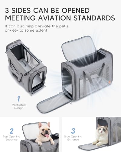 Up to 26lbs Soft-Sided Pet Carrier Bag 21.6 inch Large Cat Carriers Dog Carrier for Medium Cats Dogs Puppies Collapsible Travel Puppy Carrier with Foldable Bowls,Khaki - color: Khaki