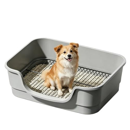 Dog Potty Tray with Removable Mesh, Pee Pad Holder for Indoor & Apartment Use, Non-Slip Dog Toilet, Keep Paws Dry, Easy Clean Potty Training Box for Small to Medium Dogs 18.7''LX13.78''W (Grey) - color: Grey