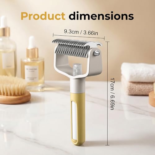 Pet Pro Grooming Tool, 2026 Upgraded Undercoat Rake with Spray Bottle, Ergonomic Dematting Brush for Long-Haired Dogs & Cats, Extra Wide Hair Shedding Comb for Home Pet Grooming (Yellow) - color: Yellow