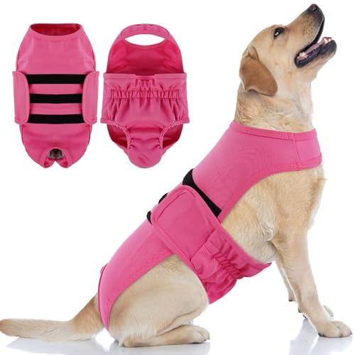 PUMYPOREITY Dog Diaper with Suspender, Escape-Proof Anti-Harassment Garment for Heat Cycle, Incontinence, Puppy Training, Senior Dog, L, Pink - color: Pink, size: Large