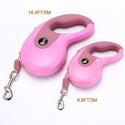 Retractable Dog Leash, 9.8FT Dog Walking Leash for Small Medium Dog Up to 45lbs, One-Handed Brake, Pause, Lock, No Tangle Nylon Tape, Anti-Slip Handle, Pink 3M - size: 9.8FT-PINK