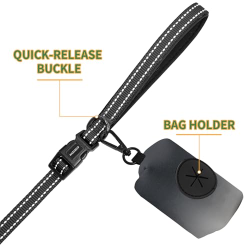 Kazazoo Hands-Free Dog Leash with Poop Bag Holder, Adjustable 4-7 Ft Waist for Dog Walking, Running for Small Dogs with Reflective Strips, Nylon Waist Belt, Black - color: Black