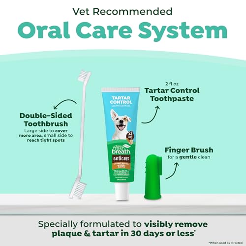 TropiClean Fresh Breath Plaque & Tartar Control Kit | Dog Toothpaste, Toothbrush & Finger Brush | Dog Toothbrushing Kit | Peanut Butter Flavor