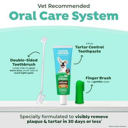 TropiClean Fresh Breath Plaque & Tartar Control Kit | Dog Toothpaste, Toothbrush & Finger Brush | Dog Toothbrushing Kit | Peanut Butter Flavor