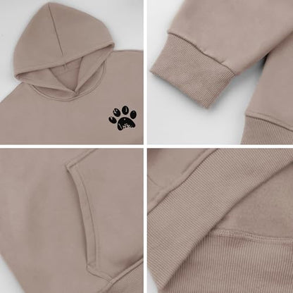 Womens Dog Paw Hoodie-Long Sleeve Pullover Fleece Lined Dog Mom Sweatshirts with Pocket - color: B-grey Brown, size: Large