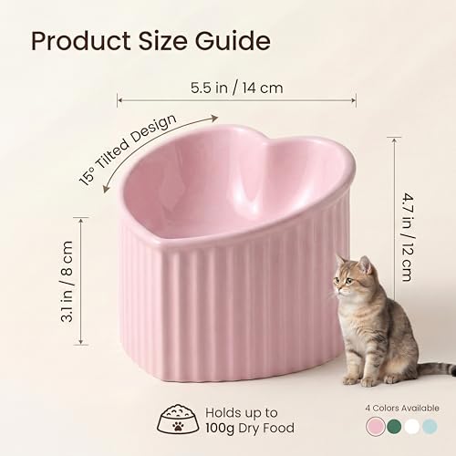 Pink Ceramic Raised Cat Bowls, Tilted Elevated Food or Water Bowls, Stress Free, Backflow Prevention, Dishwasher and Microwave Safe, Lead & Cadmium Free - color: Pink