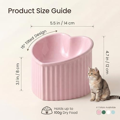 Pink Ceramic Raised Cat Bowls, Tilted Elevated Food or Water Bowls, Stress Free, Backflow Prevention, Dishwasher and Microwave Safe, Lead & Cadmium Free - color: Pink