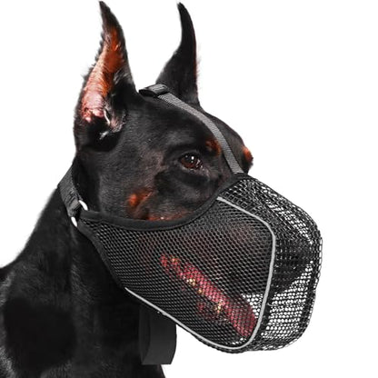 Mayerzon Dog Muzzle, Patented Mesh Muzzle with Panting Room for Large Medium Small Sized Dogs, Soft Mouth Guard to Prevent Biting Eating for Grooming Vet Visit Walking, Reflective and Full Covered - size: S [Snout Cir: 8.5-9.5"]