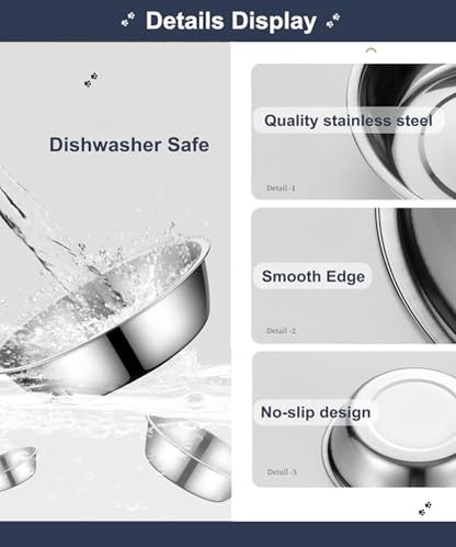 3 Pack Stainless Steel Dog Bowls, Thickened Large Capacity Pet Food & Water Dishes for Small Medium Large Dogs, Dishwasher Safe (8.6 Inch)
