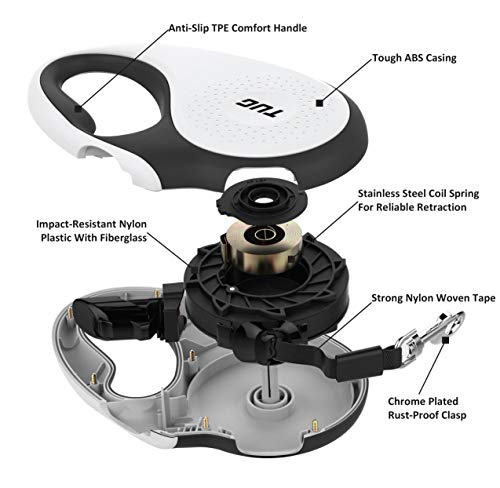 TUG 360° Tangle-Free Retractable Dog Leash with Anti-Slip Handle | 16 ft Strong Nylon Tape | One-Handed Brake, Pause, Lock (Small, White) - color: White, size: Small